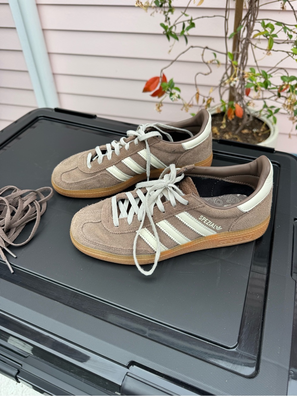 adidas Taupe and White Suede Low-Top Sneakers - Picture 4 of 7